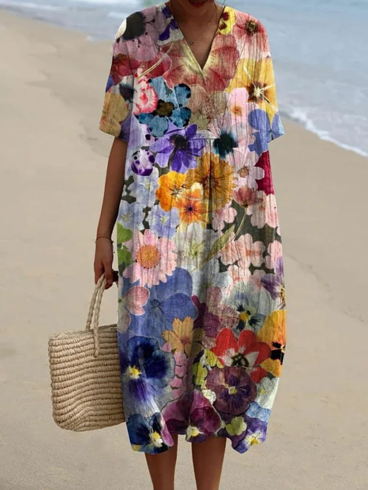 Women's Floral Print V-Neck Dress