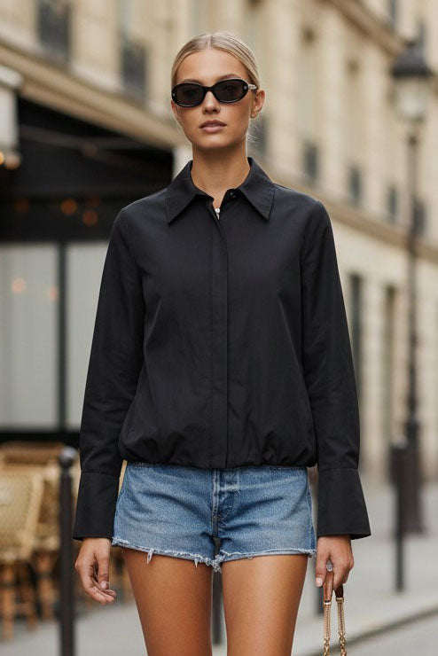 FRONT ZIP BELL CUFFS BLOUSE