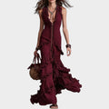 Ruffled Deep V-Neck Maxi Dress