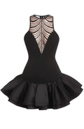Sequined Mesh Ruffle Dress Black