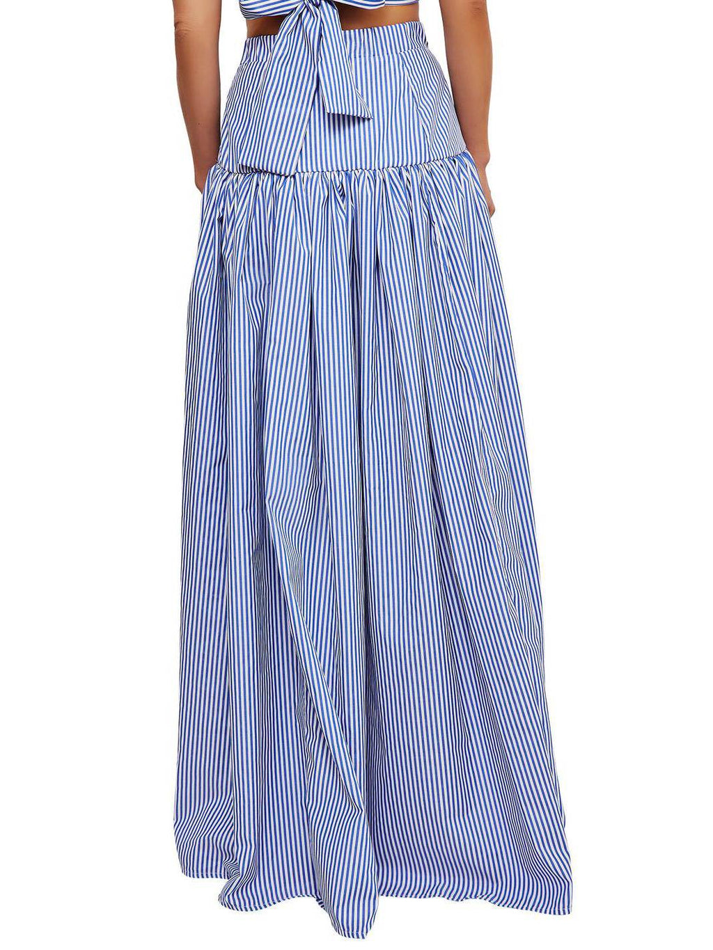 Striped Stand Collar Shirt And Skirt Suit-Shirt