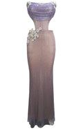 Strapless Floral Sparkly Maxi Dress Pink