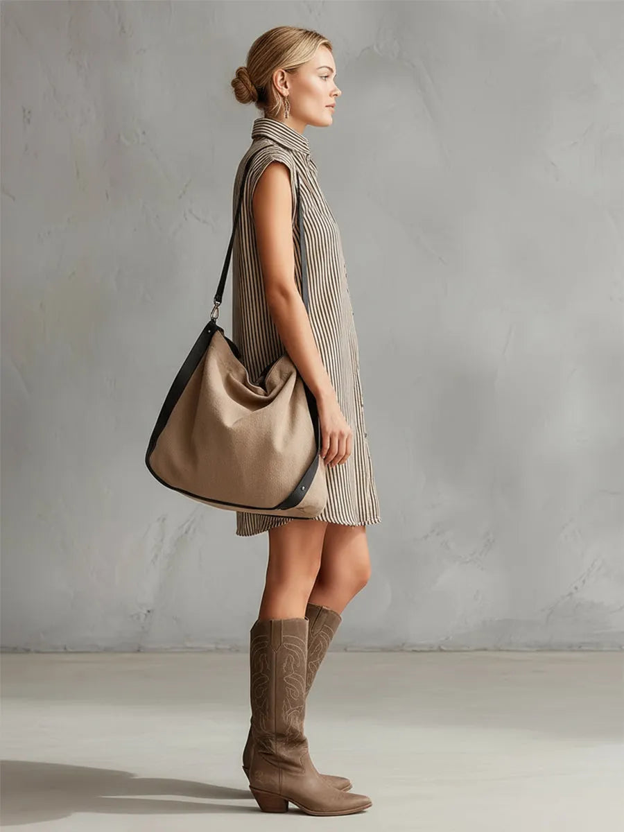 Elegant And Casual Khaki Striped Collared Front Button Sleeveless Mini Dress