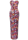 Strapless Floral Bustier Maxi Dress Hot Pink Yellow