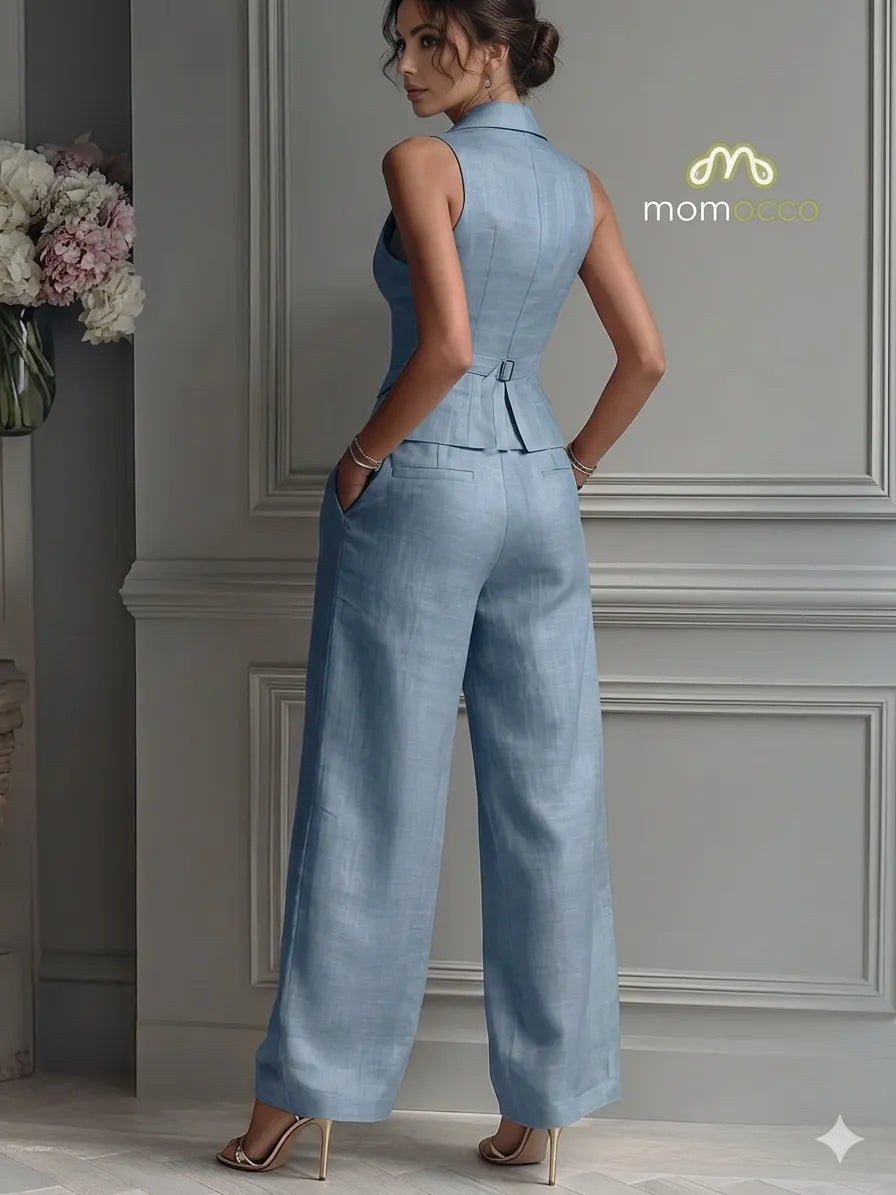 Women's Elegant Tailored Vest & Wide-Leg Pants Set - 2 Piece Chic Power Suit for Office & Leisure