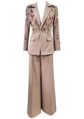 Long Sleeve Sequin Floral Suit Brown