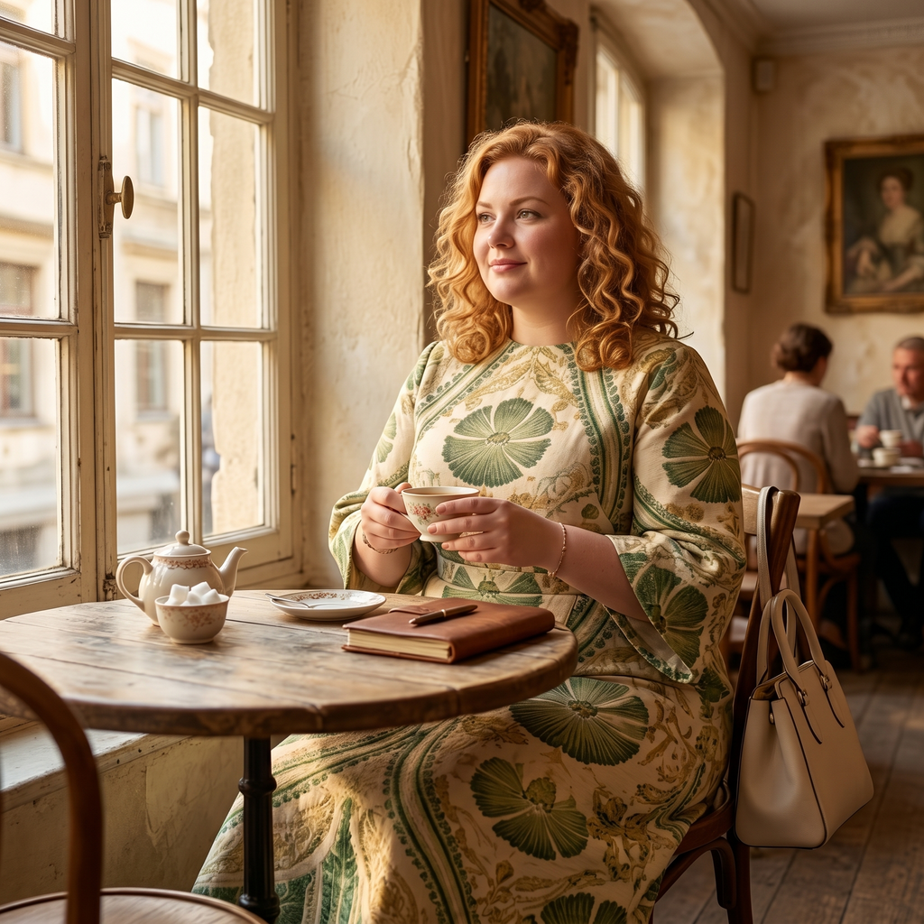Serenza – Women's Vintage Tapestry Plus-Size Midi Dress