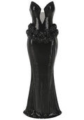 Strapless Floral Sequin Maxi Dress Black