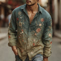 Men's Bohemian Retro Floral Print Long-sleeve Linen Shirt