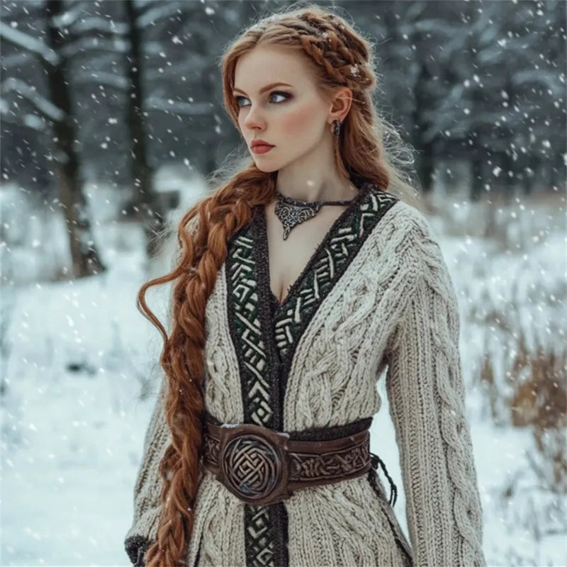 Medieval Contrast Hem Cable Knit Cozy Long Cardigan