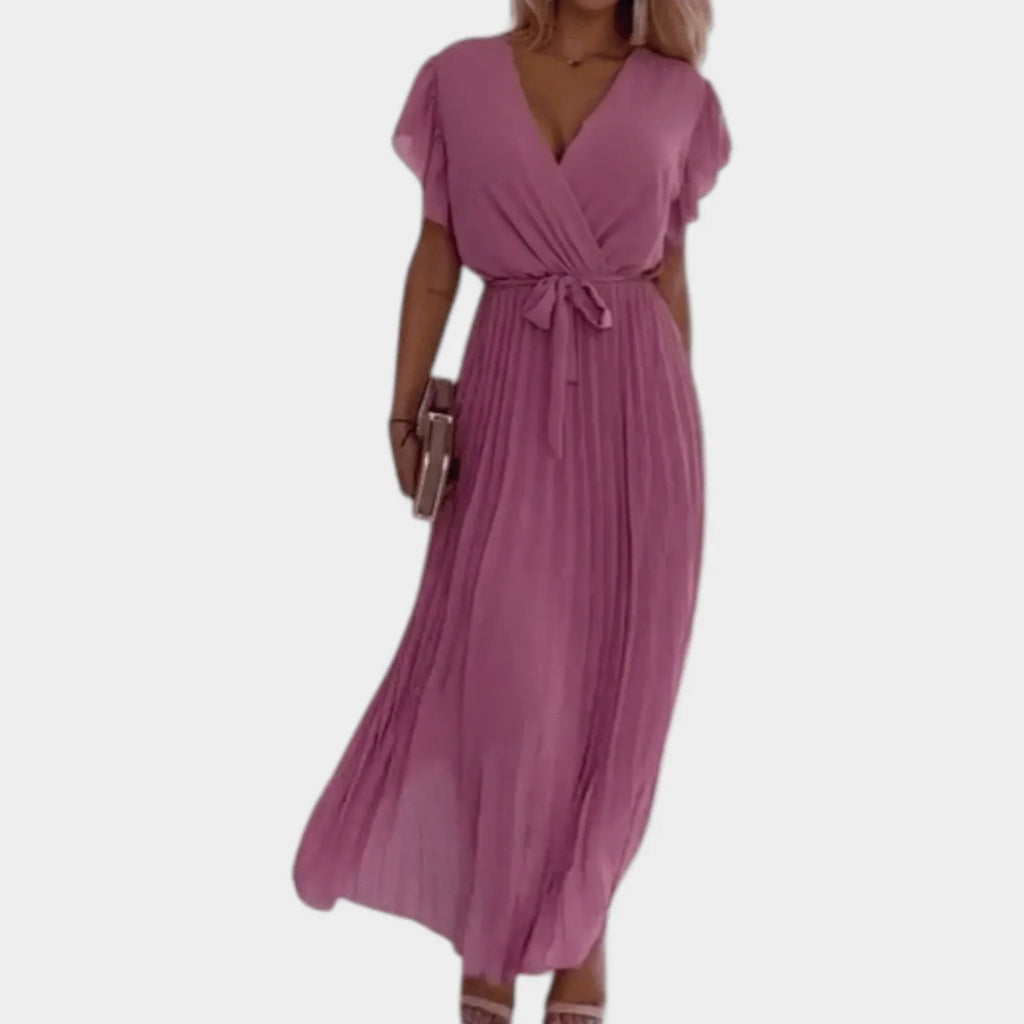 Pleated V-Neck Maxi Dress