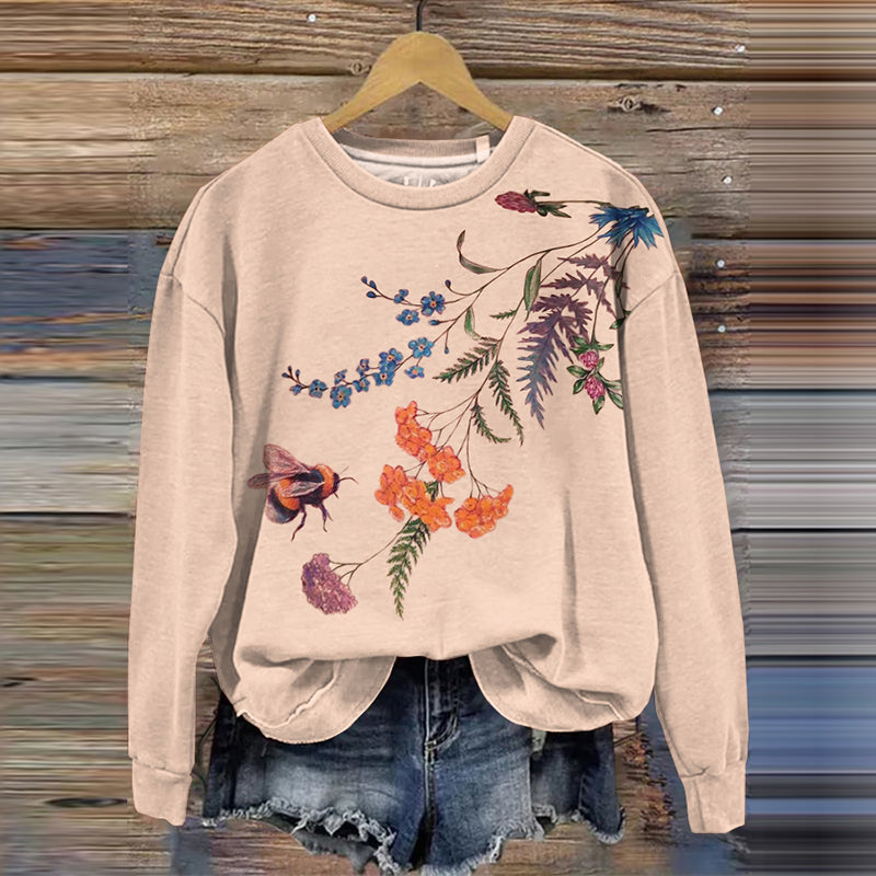 Bee Flower Women'S Crew Neck Sweatshirt