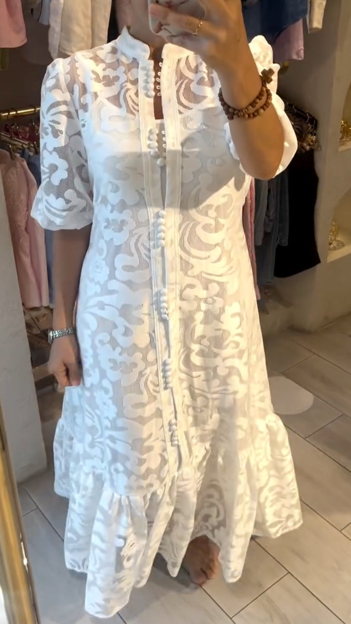 Vintage French Cottagecore Lace Maxi Dress