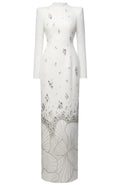 Long Sleeve Crystal Flower Maxi Dress White
