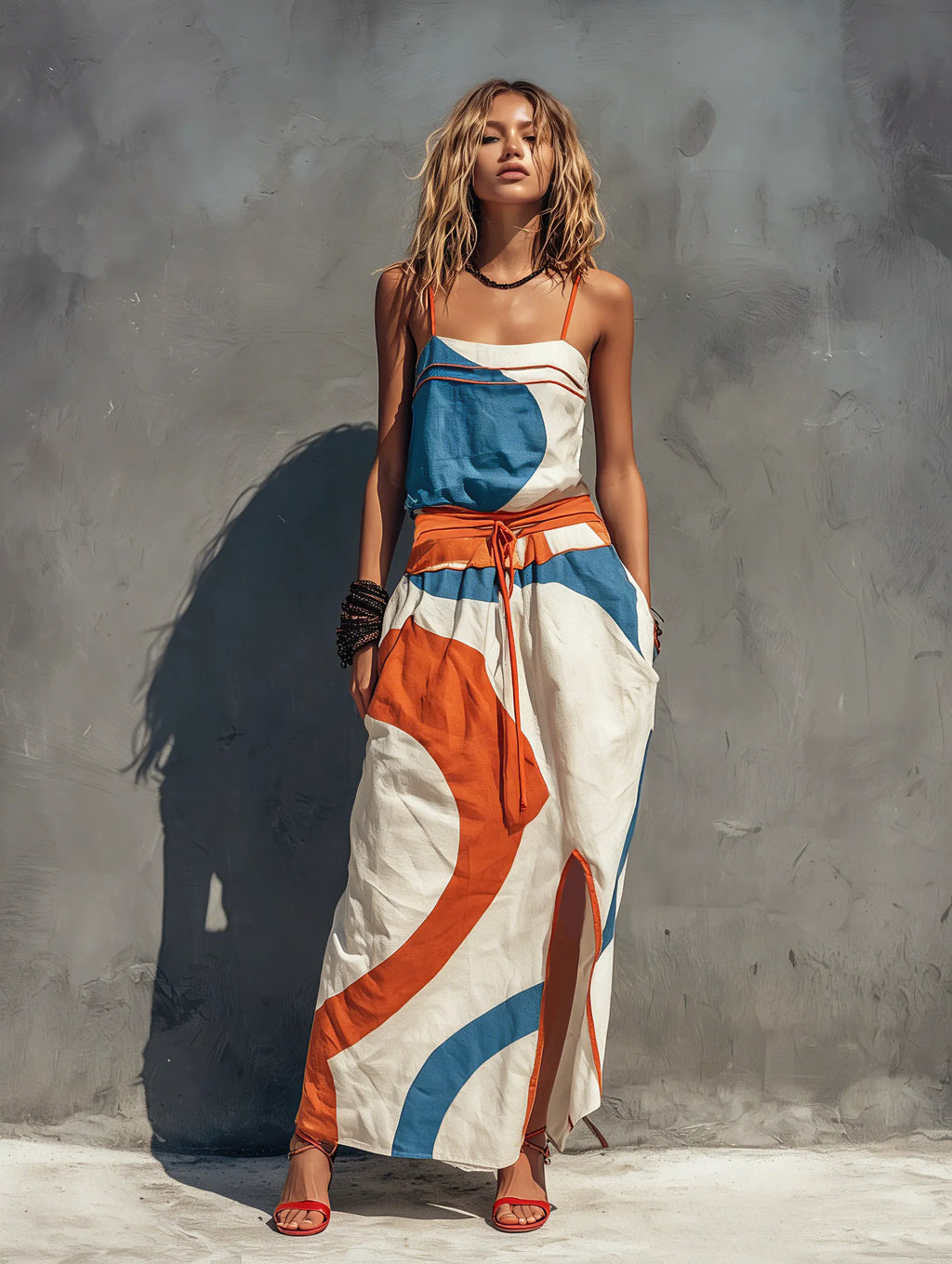 Women's Casual Printed Woven Sleeveless Maxi Dress With Spaghetti Straps MDZ0991F2LXY