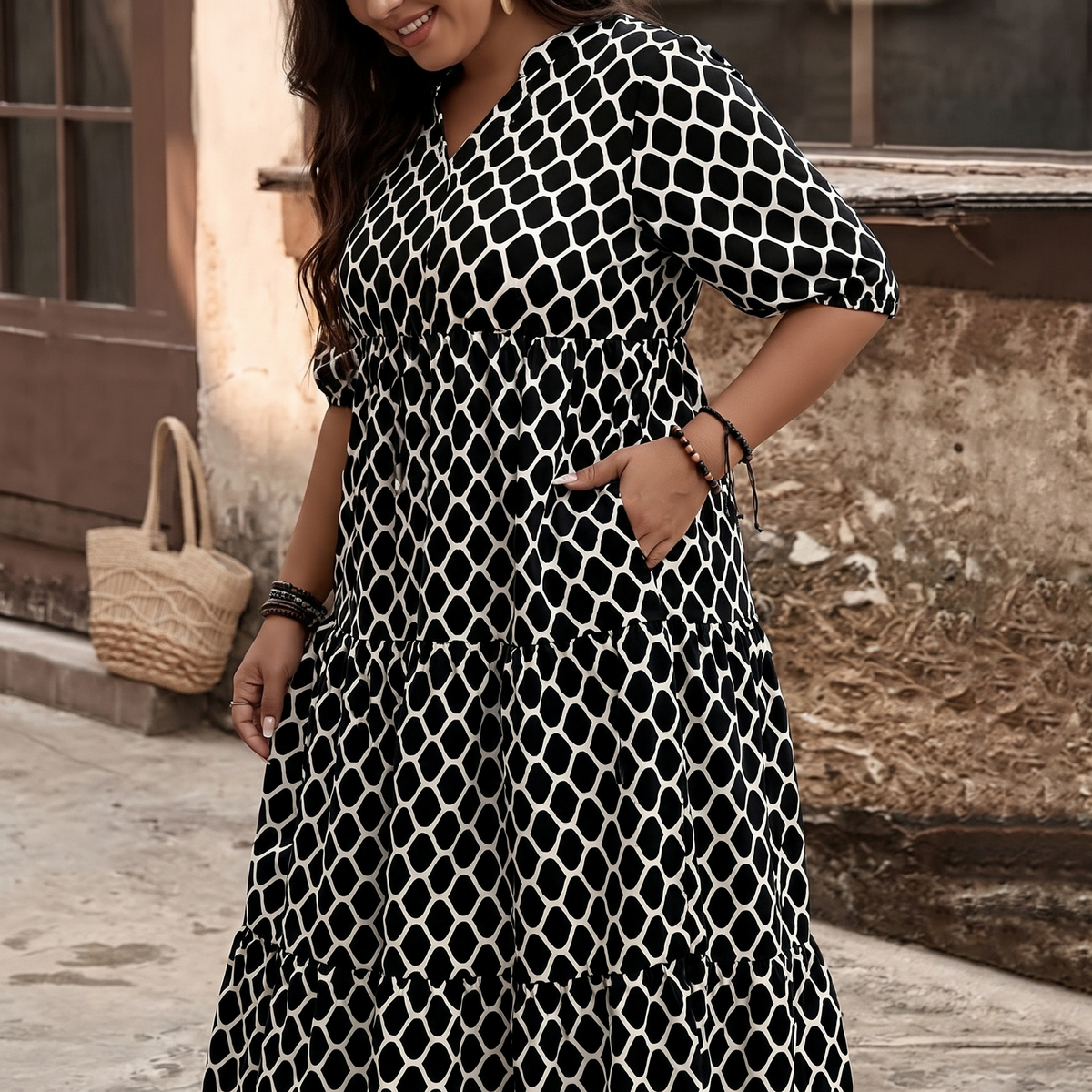 Curvella – Women's Boho Maxi Dress with Pockets
