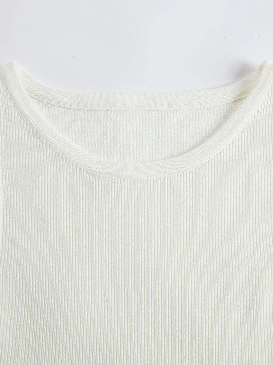 Elegant White Breathable Knit Tank Top
