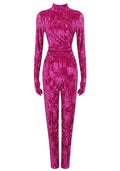 Long Sleeve Velvet Jumpsuit Hot Pink