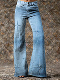 Women's Vintage Blue Gradient Stars Hippie Art Prints Casual  Flared Pants