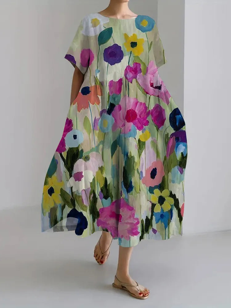 Women's Retro Botanical Floral Design Printed Casual Loose Dress