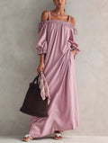 Women's Casual Lilac Woven Midi Dress With Straps And Mid-length Sleeves MDZ0711G3LXY