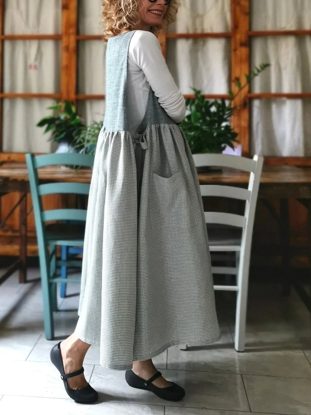 Grey Gingham  Apron