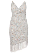 Strapless Crystal Floral Tassel Dress Silver