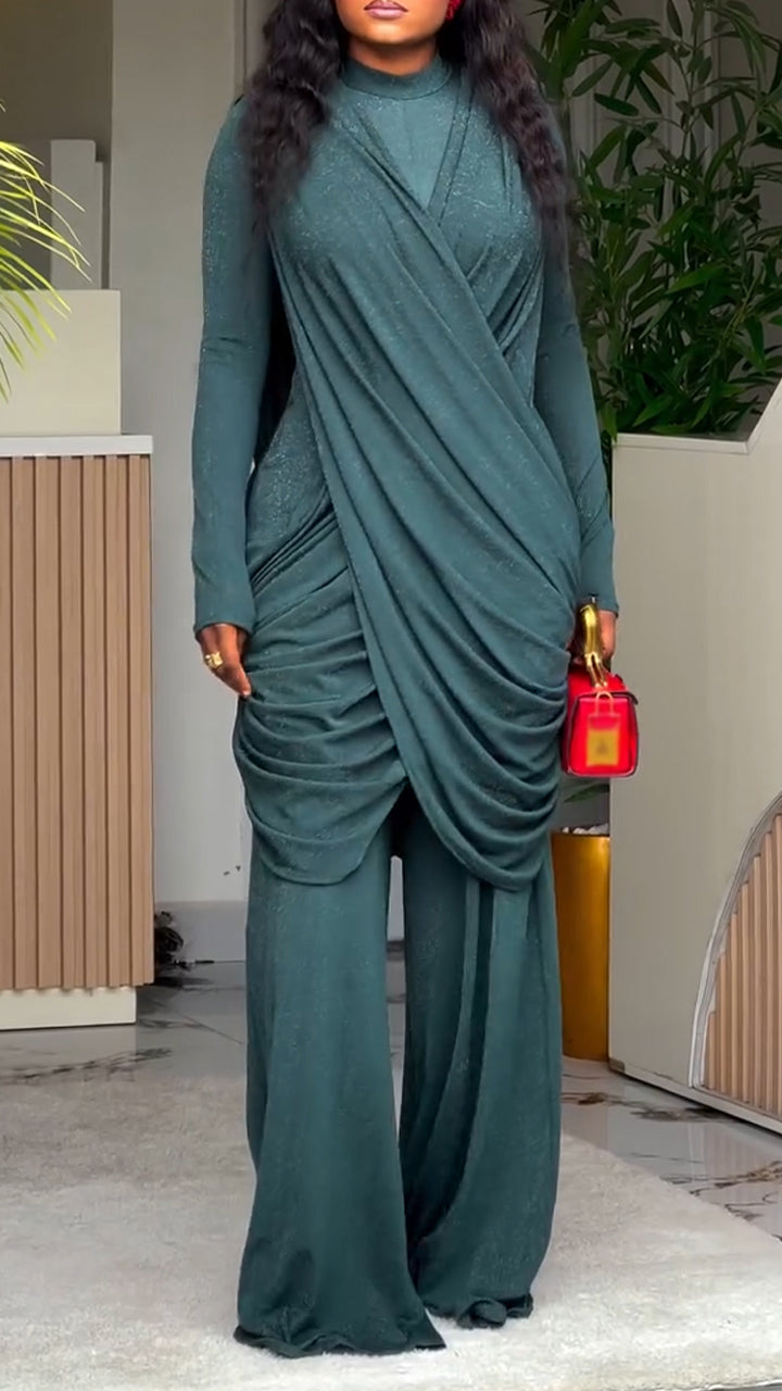 Women Round Neck Splicing Solid Color Temperament Casual Jumpsuit