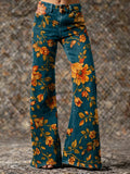 Women's Retro Ethnic Floral Art Print Casual Washed Cotton Pants