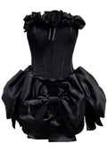 Strapless Floral Bow Corset Two Piece Dress Black