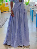 Striped Stand Collar Shirt And Skirt Suit-Skirt