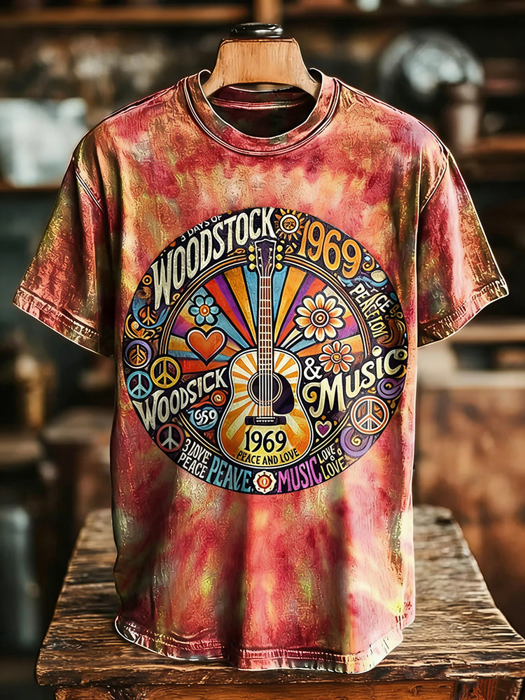 Vintage Tie Dye Woodstock 1969 Hippie Music Art Print Casual T-shirt