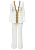 Long Sleeve Embellished Neckline Suit White