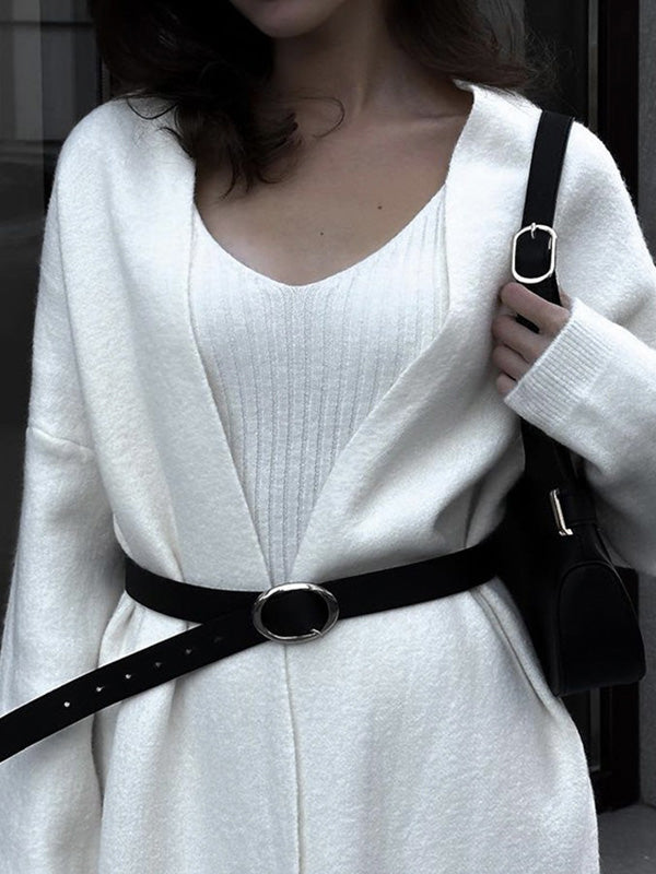 V-Neck Pullover Dress & Sweater Cardigan Set