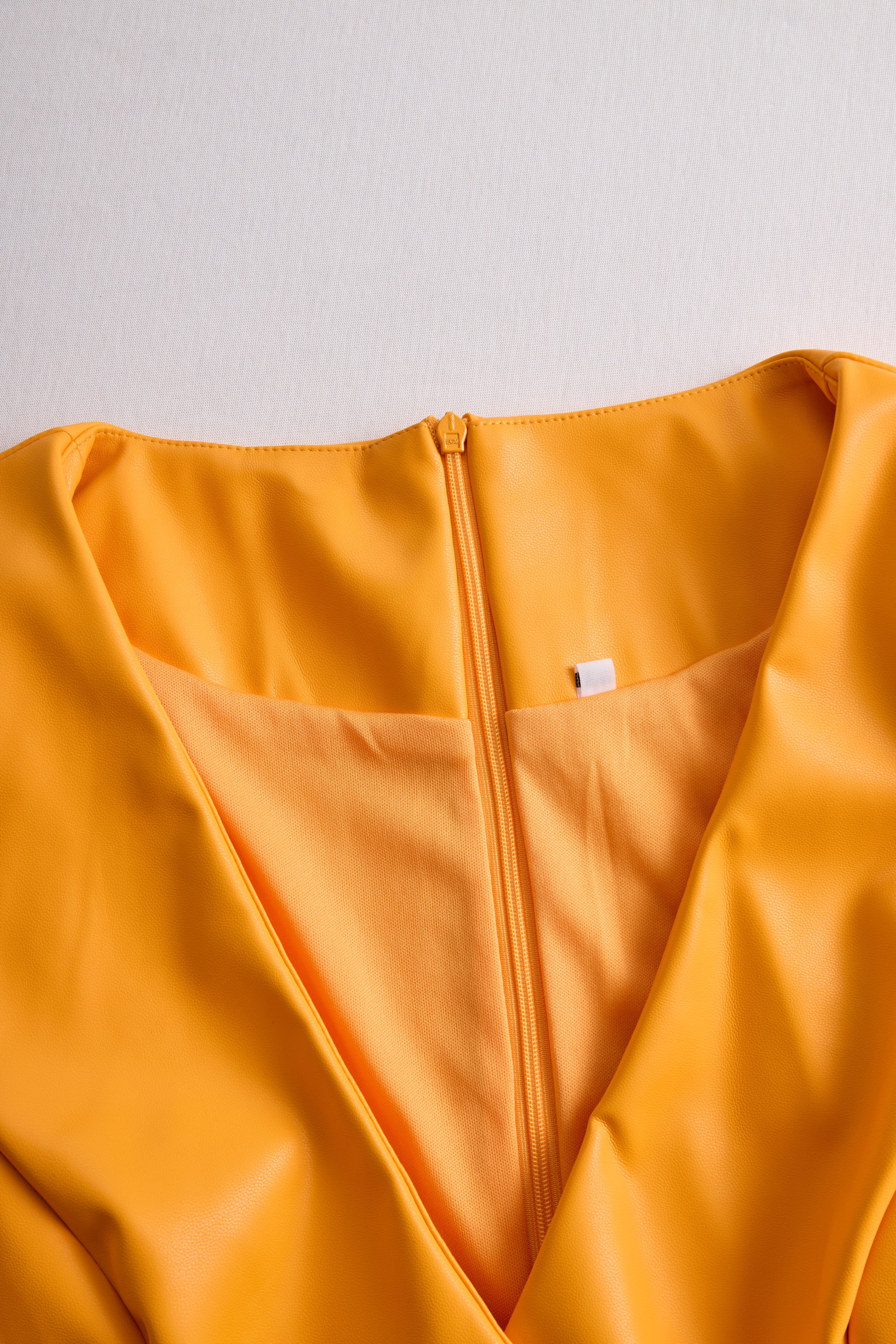 Bright Orange Faux Leather Bodycon Dress