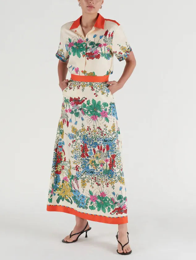 Exquisite Botanical Print High-Waisted Maxi Skirt