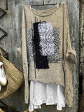 Frayed Patch Japanese Sashiko Art Linen Blend Tunic