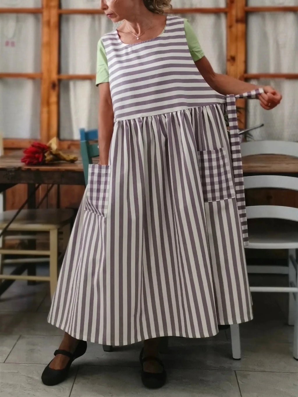 Purple Striped Apron