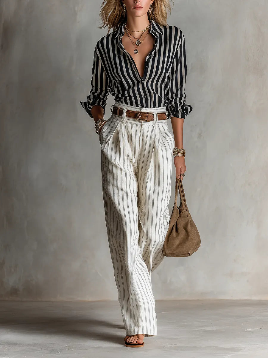 Urban Luxe Vertical Stripe Satin Blouse