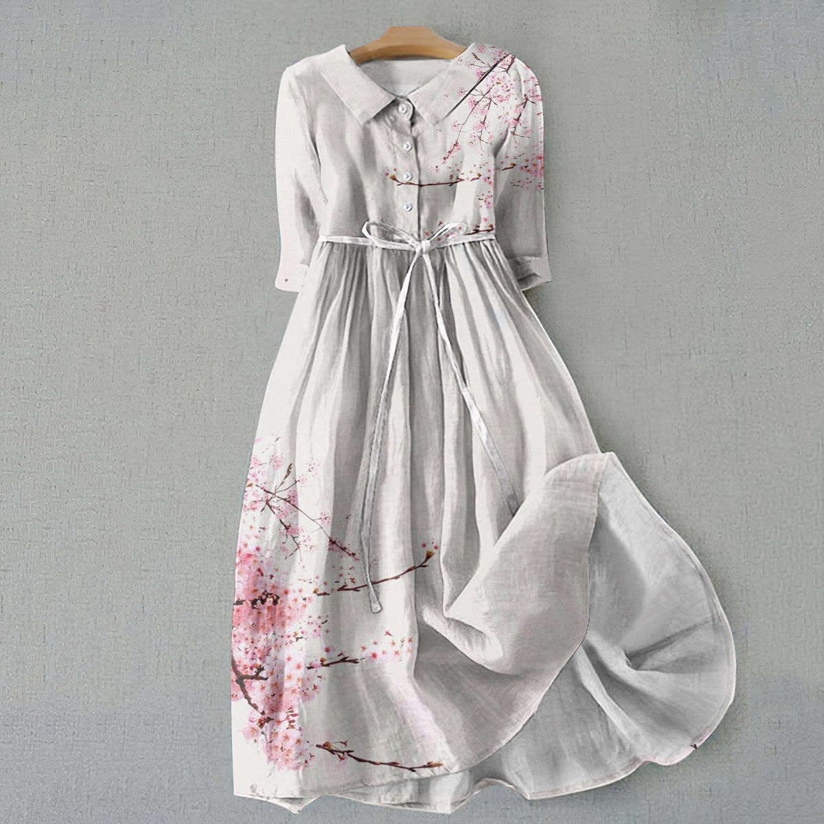 Retro Sakura Bloom Graphics Print Lace-Up Dress