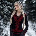 Women's Viking Celtic Pattern V-neck Cozy Knit Sweater
