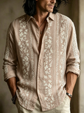 Bohemian Plant Flower Embroidered Pattern Retro Casual Linen Shirt