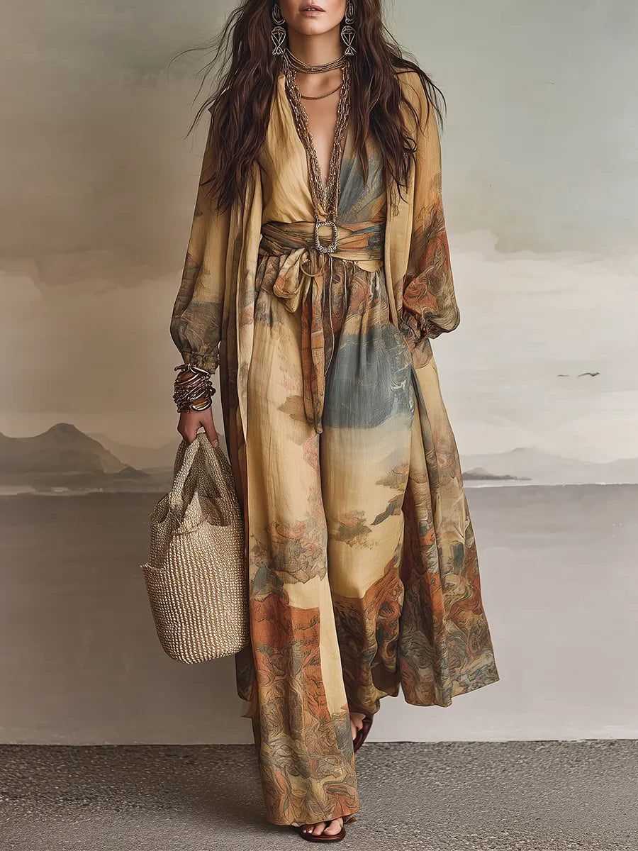 Art-Inspired  With Belted Waist – Effortless Luxury Style Wide-Leg Jumpsuit