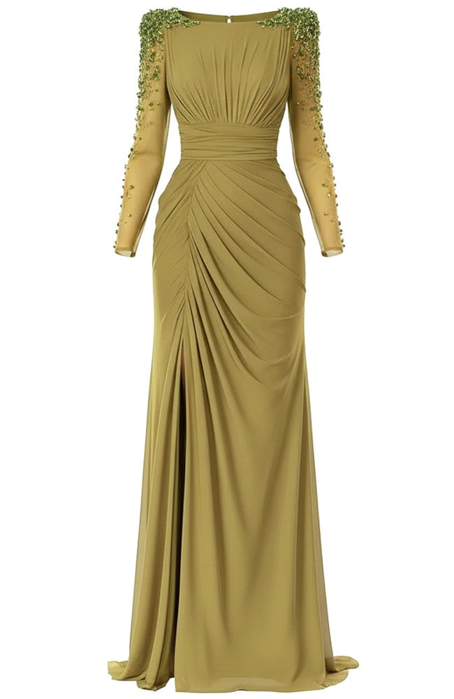 Long Sleeve Crystal Maxi Dress Green