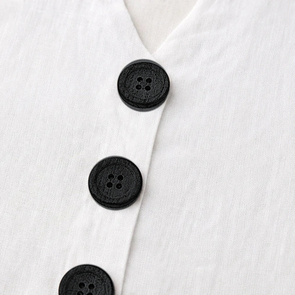 Lunelle – Sleeveless Linen Look V-Neck Tank with Buttons