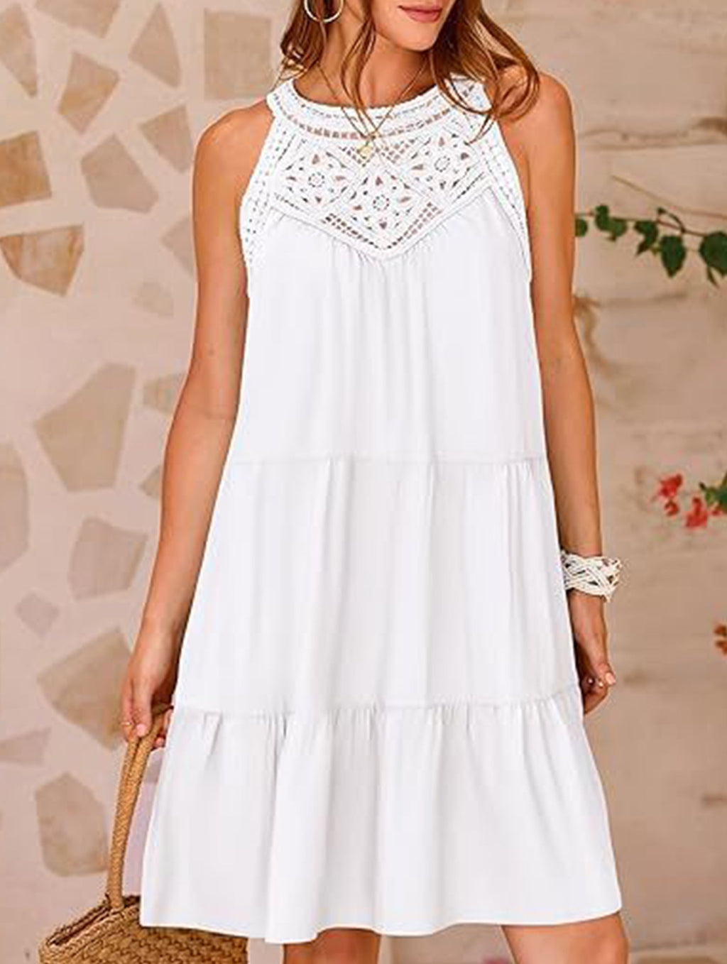 Lace Patch Halter A Line Dress_CWDSD12026