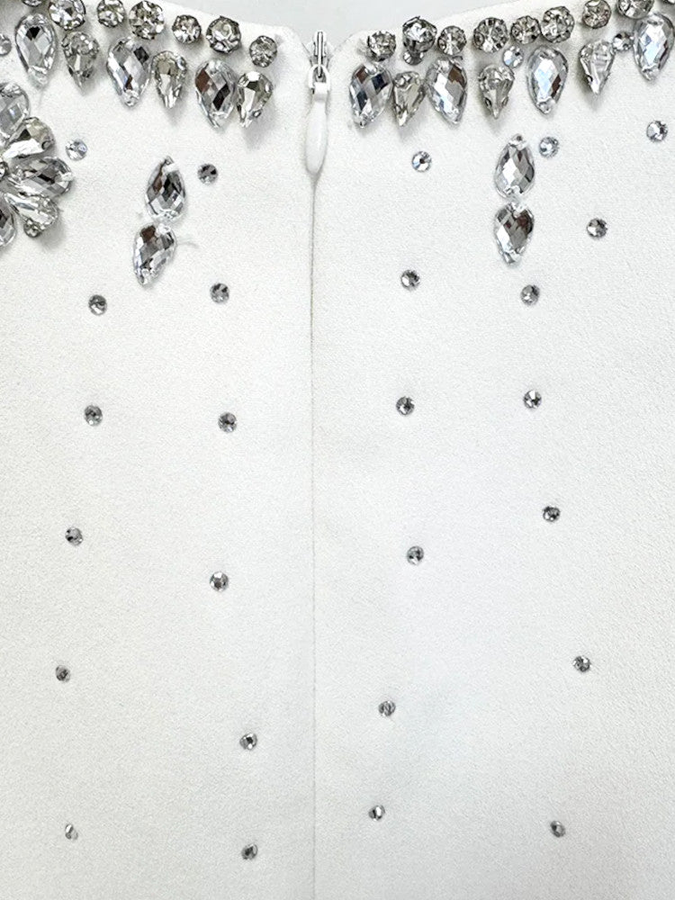 Long Sleeve Crystal Star Maxi Dress White