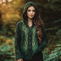 Women's Celtic Knotted Contrast Gradient Button Hooded Pocket Sweater