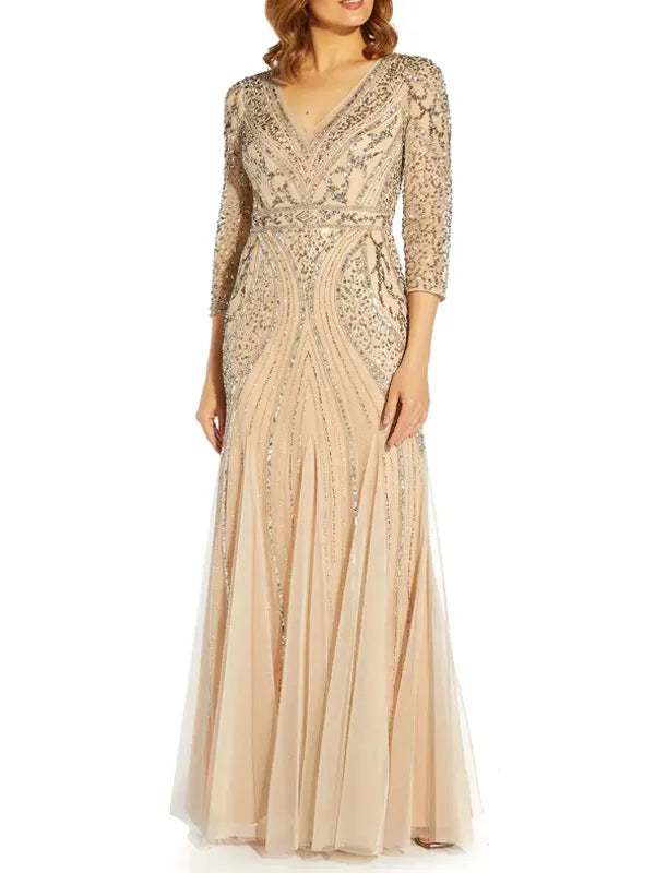 Mid-sleeve high-end lace elegant wedding ladies dress
