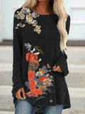 Elegant Japanese Geisha with Flowers Art A Line T Shirt